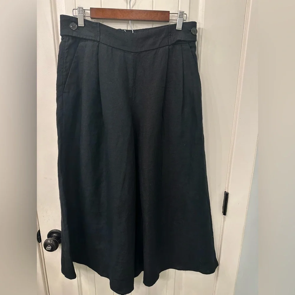 Banana Republic 100% Linen Wide Leg Cropped Pants Size 10P Black